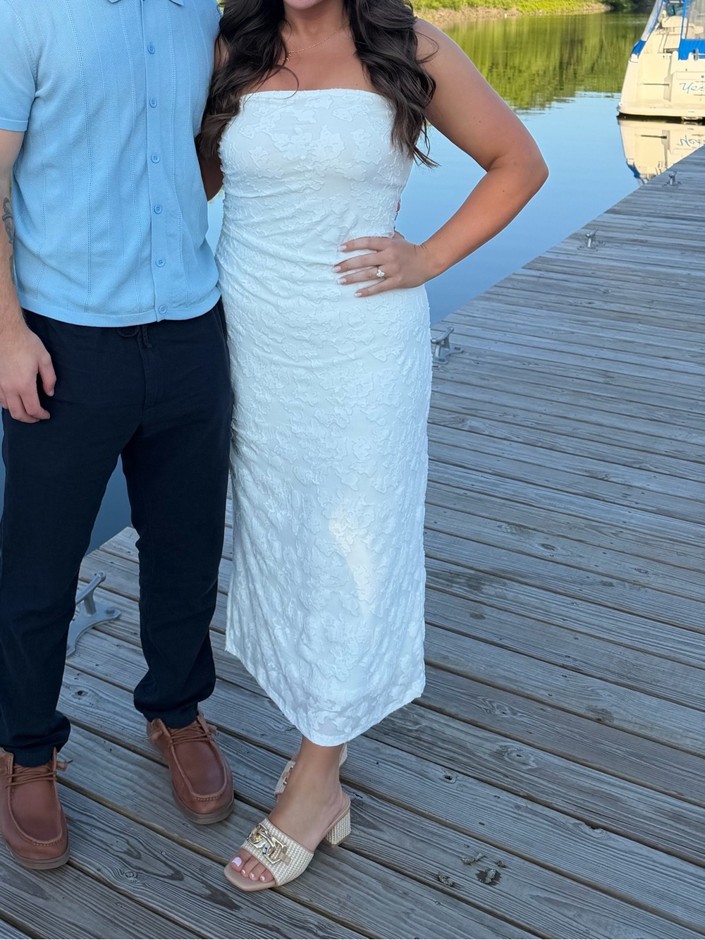 White strapless bodycon midi dress